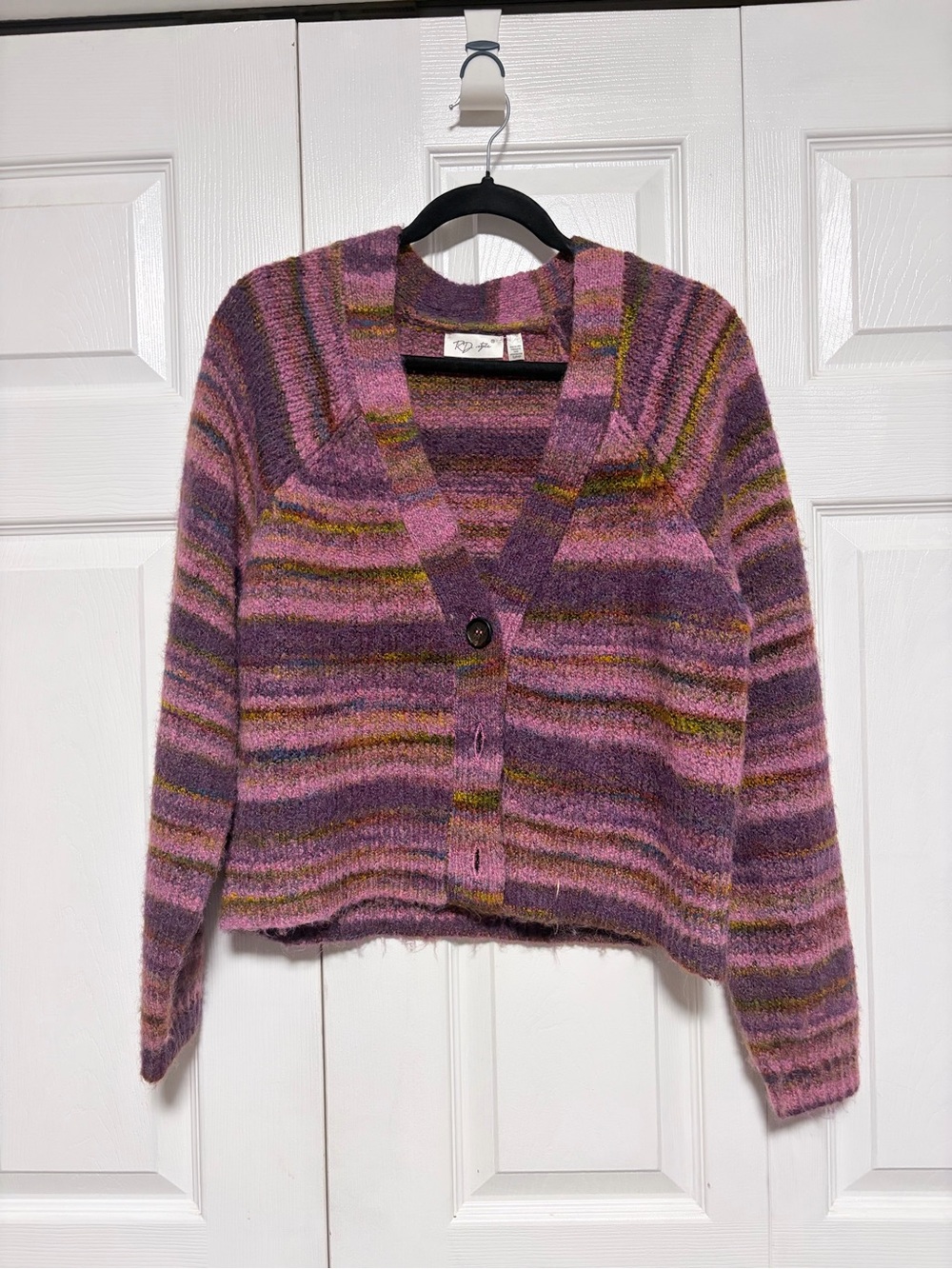 Striped Purple-Pink V-Neck Button Cardigan Sweater